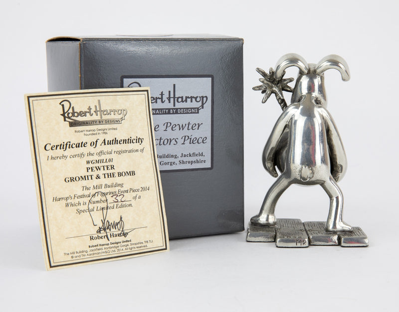 ROBERT HARROP 'PEWTER GROMIT AND THE BOMB' WALLACE & GROMIT FIGURE WGMILL01, BOX