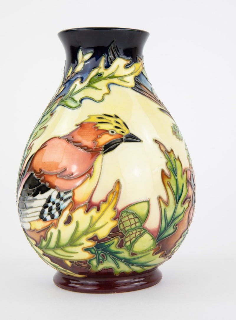 MOORCROFT POTTERY 'INGLEWOOD' 2002 PHILIP GIBSON SONG THRUSH JAY BIRD VASE
