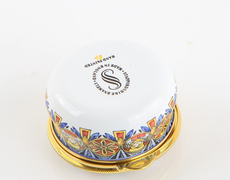 STAFFORDSHIRE 'CHRISTMAS 1995' ANGEL ENAMEL TRINKET PILL JEWELLERY BOX