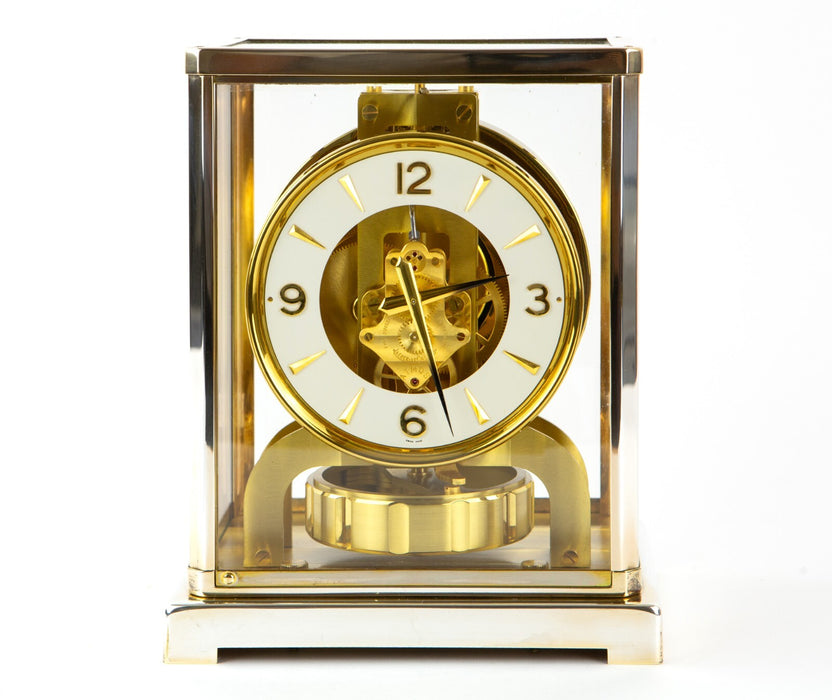 JAEGER LECOULTRE ATMOS RHODIUM PLATED SILVER COLOUR BRACKET MANTEL CLOCK, BOXED