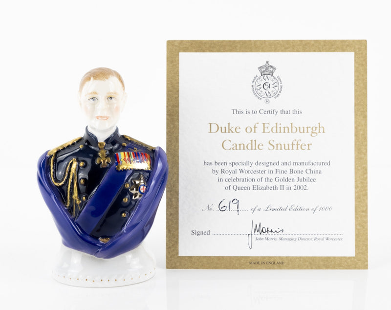 ROYAL WORCESTER QUEEN ELIZABETH & DUKE EDINBURGH LIMITED EDITION CANDLE SNUFFERS