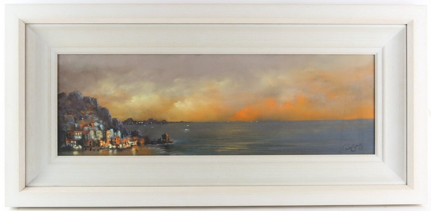 PHILIP GRAY 'COSTAL REVERIE' MEDITERRANEAN SUNSET SCENE, ORIGINAL PASTEL, SIGNED