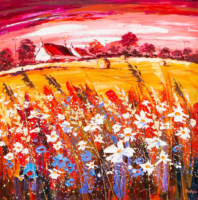 LYNN RODGIE 'WHEAT EARS IN THE WIND' LANDSCAPE, LARGE ORIGINAL PAINTING, SIGNED