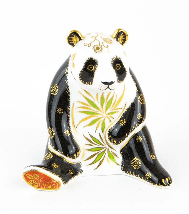ROYAL CROWN DERBY ’GIANT PANDA' PAPERWEIGHT FIGURE MODEL & GOLD STOPPER