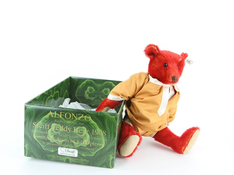STEIFF 'ALFONZO 1908' LARGE LIMITED EDITION RED TEDDY BEAR 406195, BOXED & COA