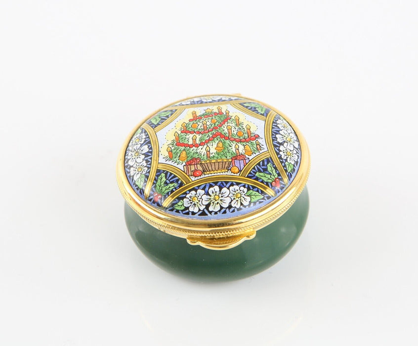 STAFFORDSHIRE 'CHRISTMAS 1996' CHRISTMAS TREE ENAMEL TRINKET PILL JEWELLERY BOX