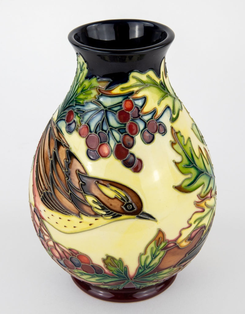 MOORCROFT POTTERY 'INGLEWOOD' 2002 PHILIP GIBSON SONG THRUSH JAY BIRD VASE