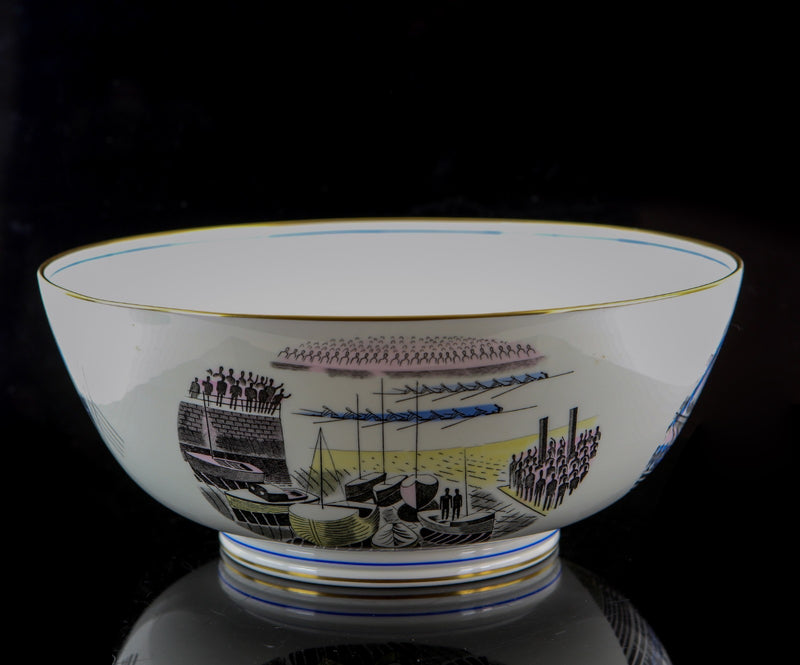 ERIC RAVILIOUS, WEDGWOOD 'BOAT RACE' LARGE CENTREPIECE BOWL 1/250, BOXED & COA