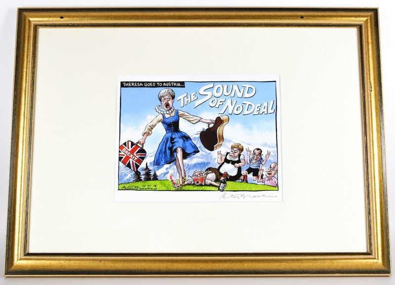 PETER BROOKES, 'THERESA MAY GOES TO AUSTRIA', SATIRICAL CARTOON PRINT, SIGNED