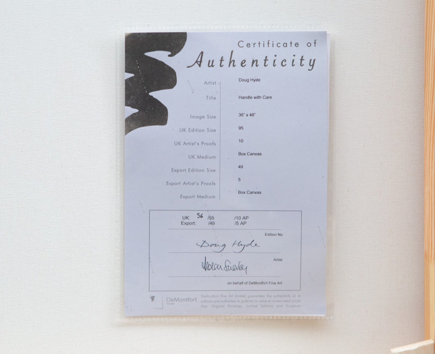 DOUG HYDE, 'HANDLE WITH CARE', LARGE LIMITED EDITION CANVAS PRINT 56/95 & COA