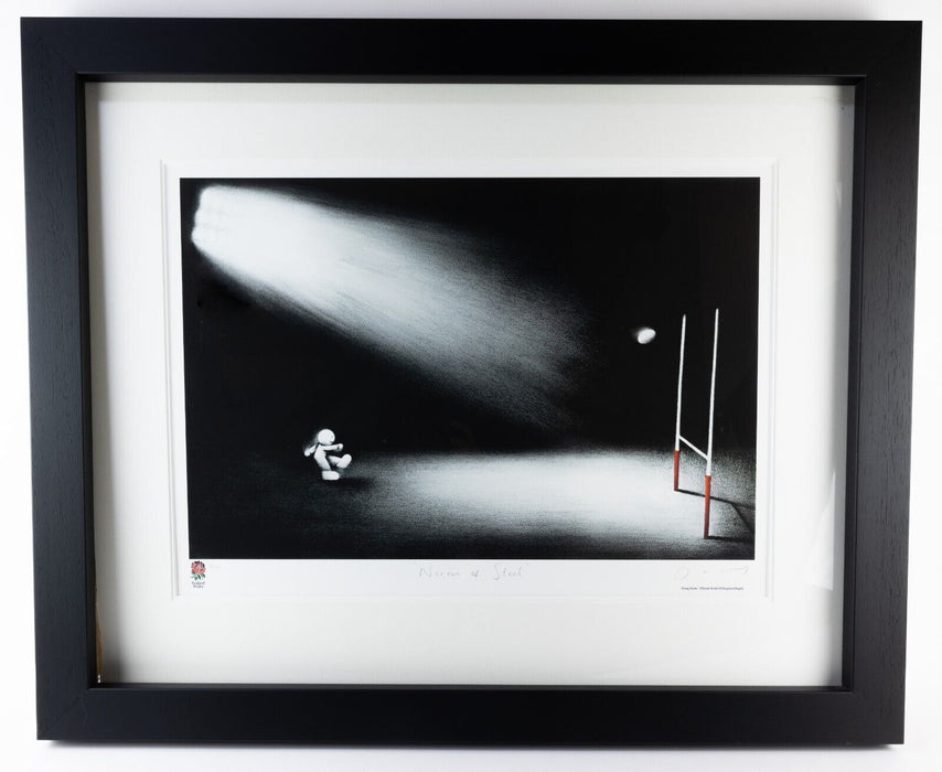 DOUG HYDE, 'NERVES OF STEEL', ENGLAND RUGBY LIMITED EDITION PRINT 92/995, SIGNED