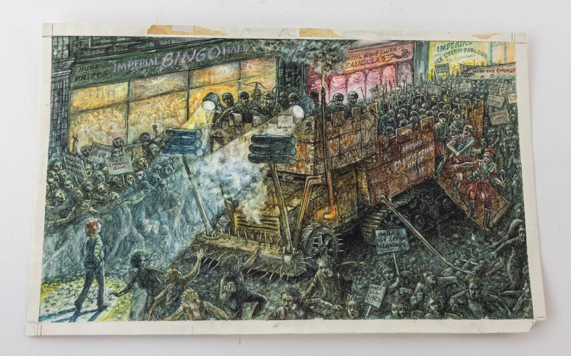 GRAHAM OAKLEY, ARMED TROOPS / VEHICLE PUTTING SPOTLIGHT ON MAN, ORIGINAL ARTWORK