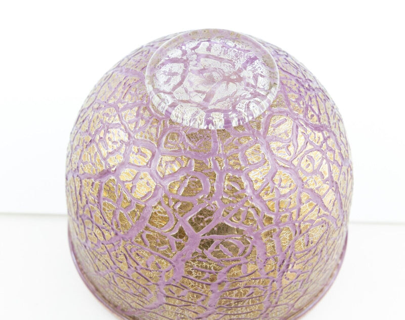 TIMOTHY HARRIS FOR ISLE OF WIGHT 'CRIZZLE' PINK/GOLD GLASS OPEN BOWL, SIGNED