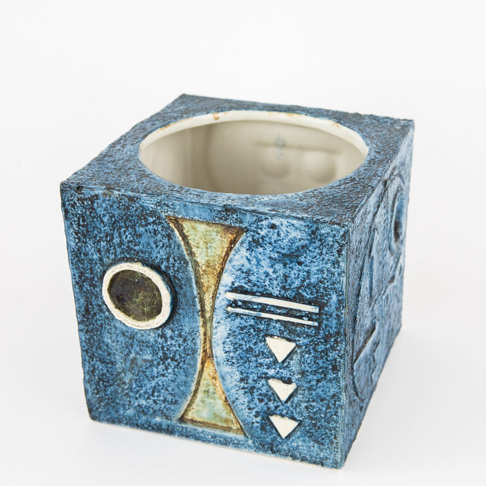 ANNE JONES, TROIKA - LARGE CORNWALL STUDIO ART POTTERY CUBE VASE PLANTER, SIGNED
