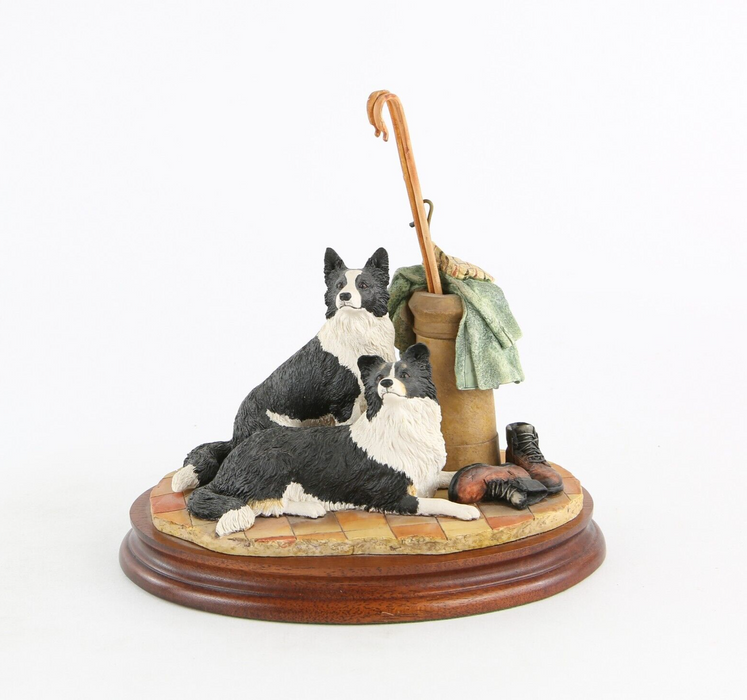 BORDER FINE ARTS 'A LONG DAY AHEAD' COLLIE DOGS FIGURE TABLEAU B0037, BOXED COA