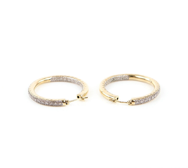 9ct YELLOW GOLD & DIAMOND HOOP EARRINGS, 7.7g, STAMPED, 30mm