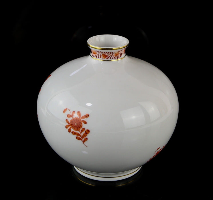 HEREND, HUNGARY 'CHINESE BOUQUET' ORANGE FLORAL OVOID GLOBULAR VASE