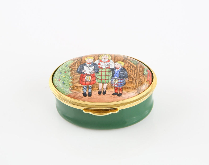 STAFFORDSHIRE 'HARRODS 1991 CHRISTMAS' CHILDREN SINGING ENAMEL TRINKET PILL BOX