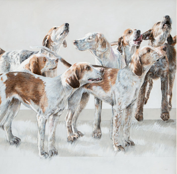 VICKY PALMER, 'BEAUFORT - OF COURSE!', FOXHOUND DOGS, LARGE OIL PAINTING, SIGNED