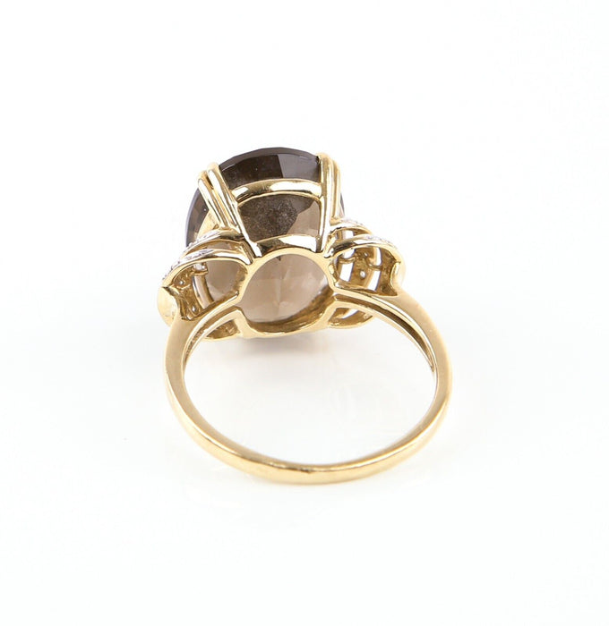 9ct YELLOW GOLD & LARGE GREY/BROWN STONE DRESS RING, 5.8g, STAMPED 375, SIZE T