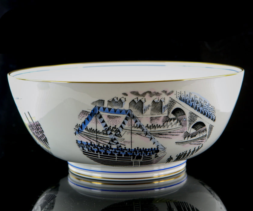ERIC RAVILIOUS, WEDGWOOD 'BOAT RACE' LARGE CENTREPIECE BOWL 1/250, BOXED & COA