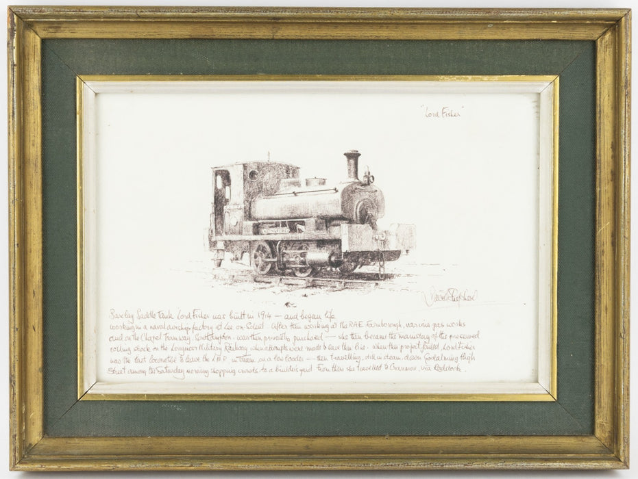 DAVID SHEPHERD, 'LORD FISHER', LOCOMOTIVE TRAIN, ORIGINAL DRAWING SKETCH, SIGNED