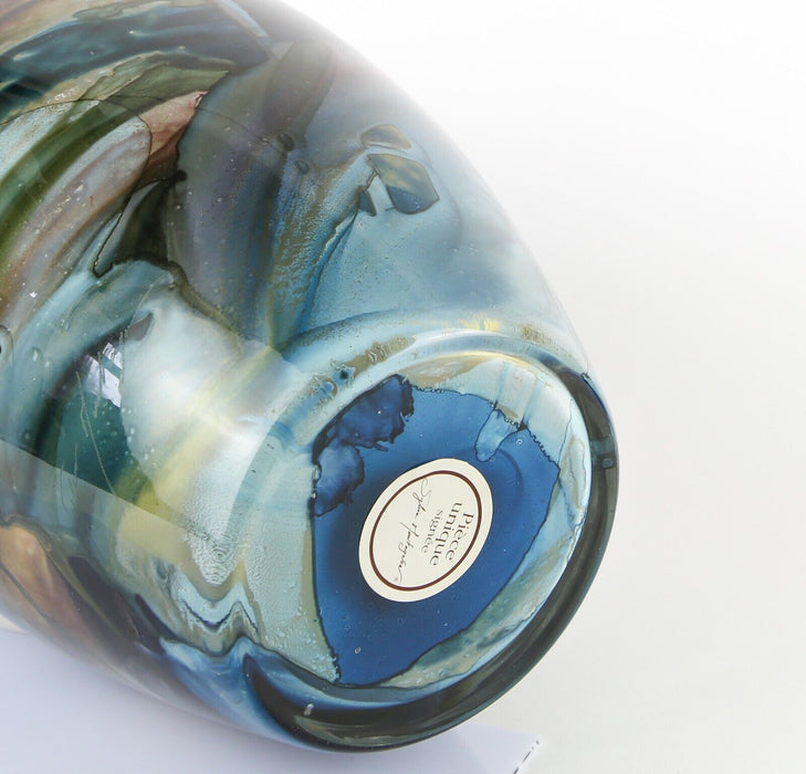 SYLVIE MONTAGNON - LARGE MOTTLED BLUE DECORATIVE ABSTRACT ART GLASS LAMP BASE