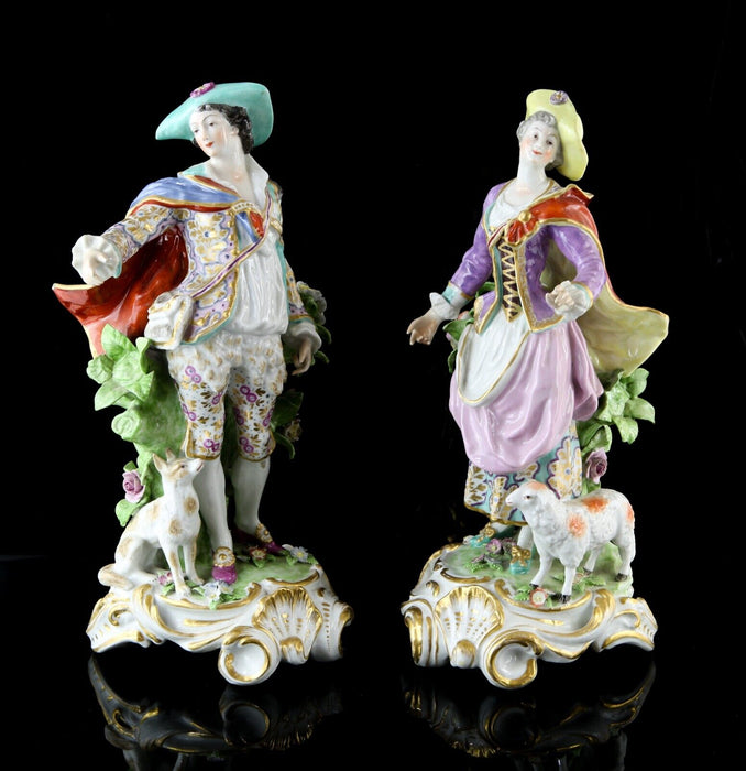 IMPERIAL SHEPHERD & SHEPHERDESS - ANTIQUE CONTINENTAL CHELSEA STYLE FIGURE MODEL