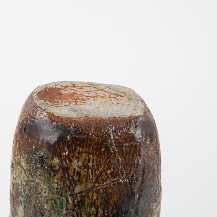 DENISE WREN, OXSHOTT POTTERY - STUDIO ART SGRAFFITO SLAB VASE SIGNED