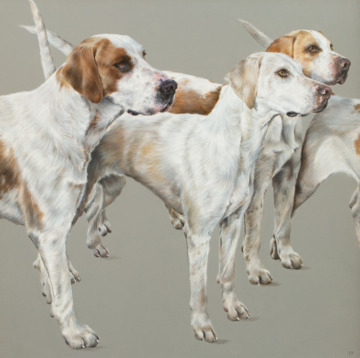 VICKY PALMER, 'BERKELEY HUNT III', FOXHOUND DOGS, LARGE OIL PAINTING, SIGNED