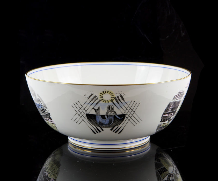 ERIC RAVILIOUS, WEDGWOOD 'BOAT RACE' LARGE CENTREPIECE BOWL 1/250, BOXED & COA