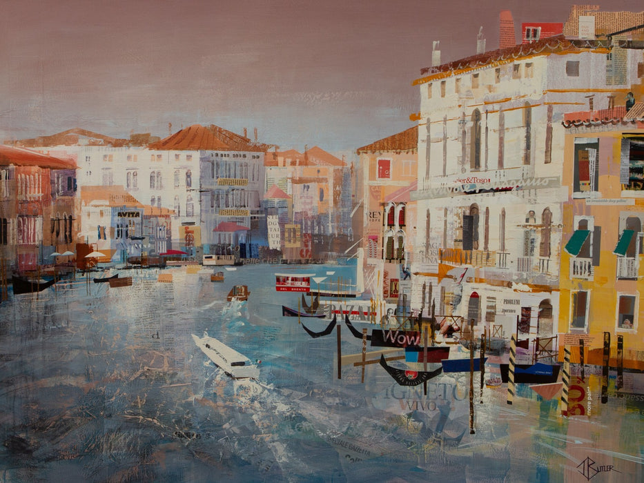 TOM BUTLER, 'CANAL GRANDEUR' VENICE, LARGE ORIGINAL MIXED MEDIA PAINTING, SIGNED