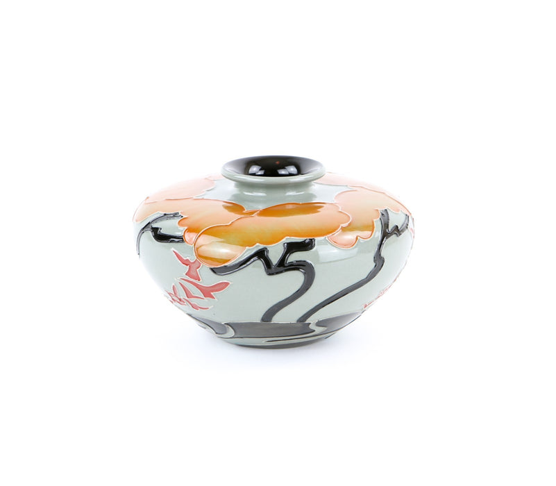 MOORCROFT POTTERY - BIRDS & TREES, 2014 TRIAL, SQUAT BULBOUS VASE