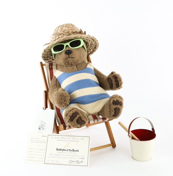 R JOHN WRIGHT - 'PADDINGTON AT THE BEACH' LIMITED EDITION TEDDY BEAR & COA