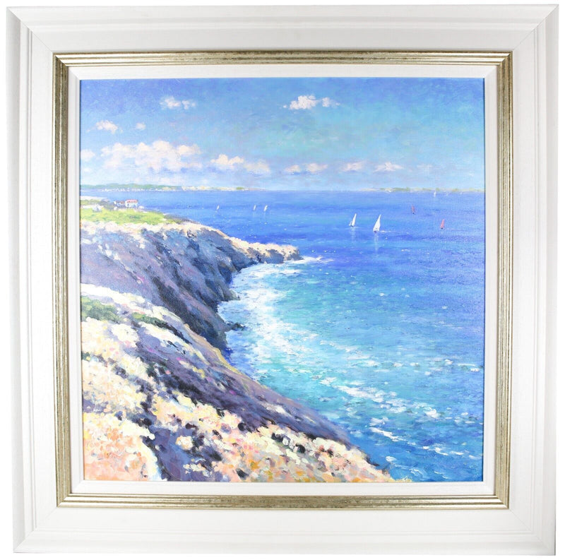 JAMES PRESTON, 'IBIZA SEA AND ROCKS', COASTAL LANDSCAPE, ORIGINAL OIL PAINTING