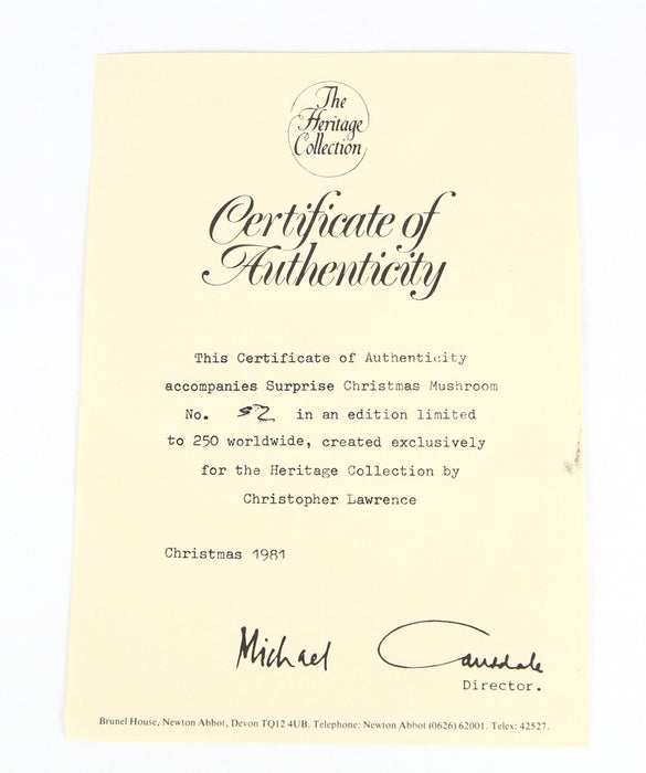 CHRISTOPHER NIGEL LAWRENCE - CHRISTMAS 1981 LIMITED EDITION SURPRISE MUSHROOM