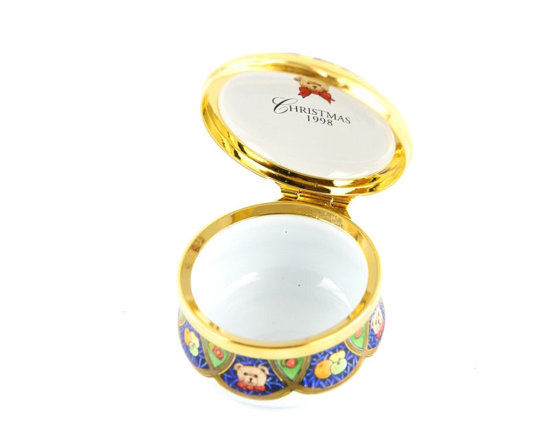 STAFFORDSHIRE 'CHRISTMAS 1998' TEDDYBEARS ROUND ENAMEL TRINKET PILL BOX