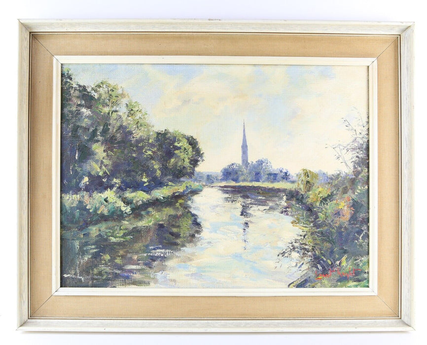 ERNEST KNIGHT 'RIVERSIDE, SALISBURY' ORIGINAL OIL LANDSCAPE PAINTING, SIGNED