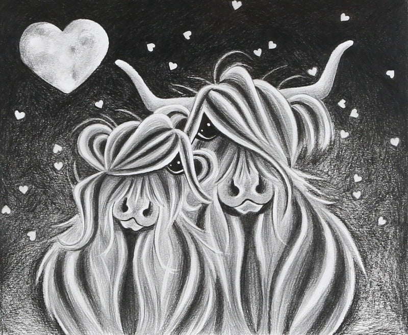 JENNIFER HOGWOOD, 'LOVE UNDER THE MOO-N LIGHT', ORIGINAL CHARCOAL DRAWING SIGNED