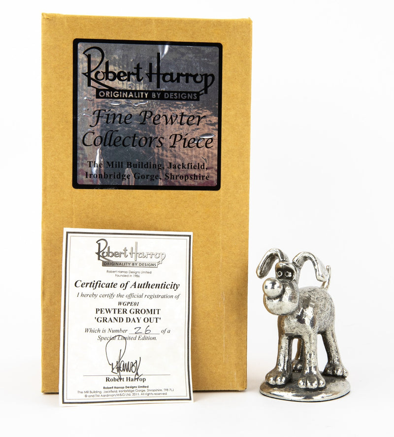 ROBERT HARROP 'PEWTER GROMIT' WALLACE & GROMIT FIGURE MODEL WGPE01, BOXED