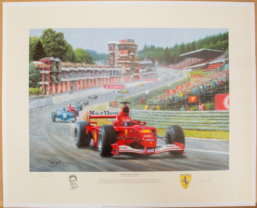 TONY SMITH 'MICHAEL SCHUMACHER FERRARI' LIMITED EDITION F1 PRINT 380/495, SIGNED