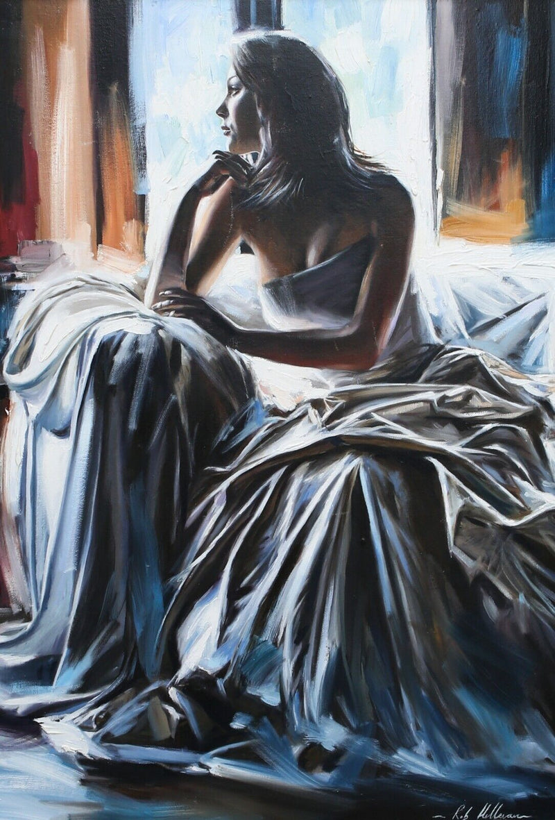 ROB HEFFERAN, 'REFLECTIONS', GIRL WOMAN DRESS LARGE ORIGINAL OIL PAINTING SIGNED