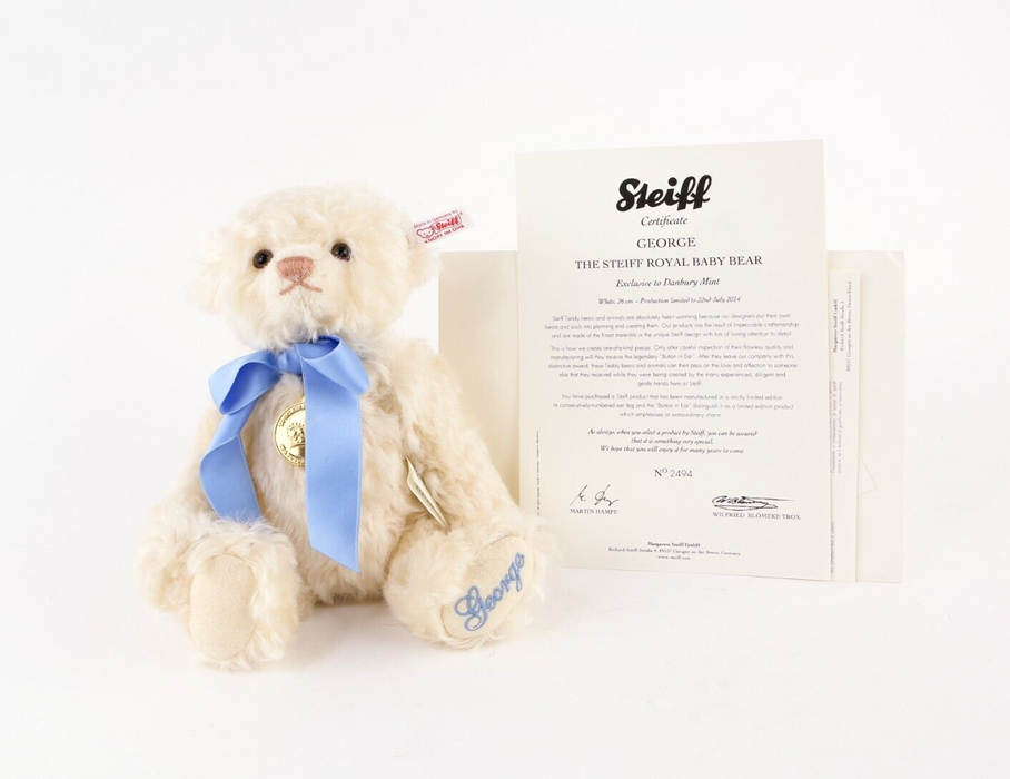 STEIFF 'GEORGE' DANBURY MINT LIMITED EDITION ROYAL BABY TEDDY BEAR 664113 & COA