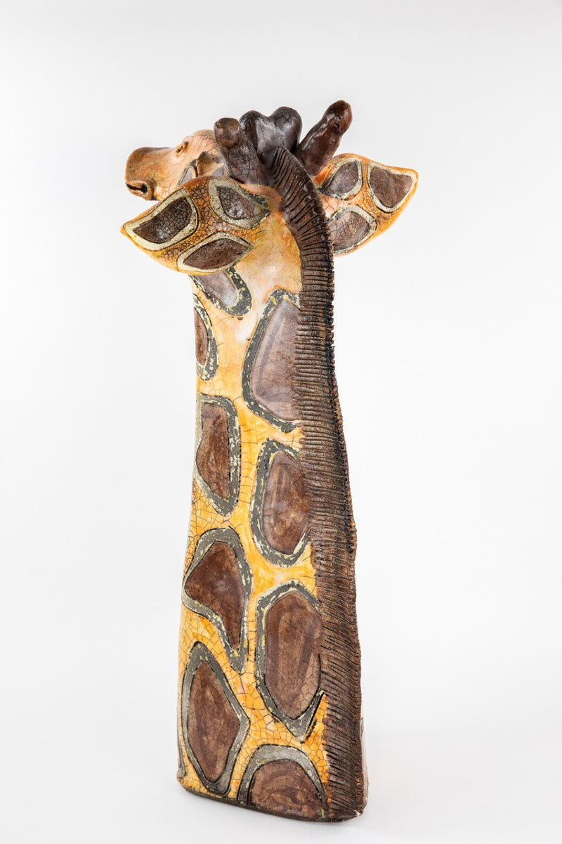 JENNIE HALE - GIRAFFE, LARGE RAKU STUDIO POTTERY FIGURE MODEL SCULPTURE, SIGNED