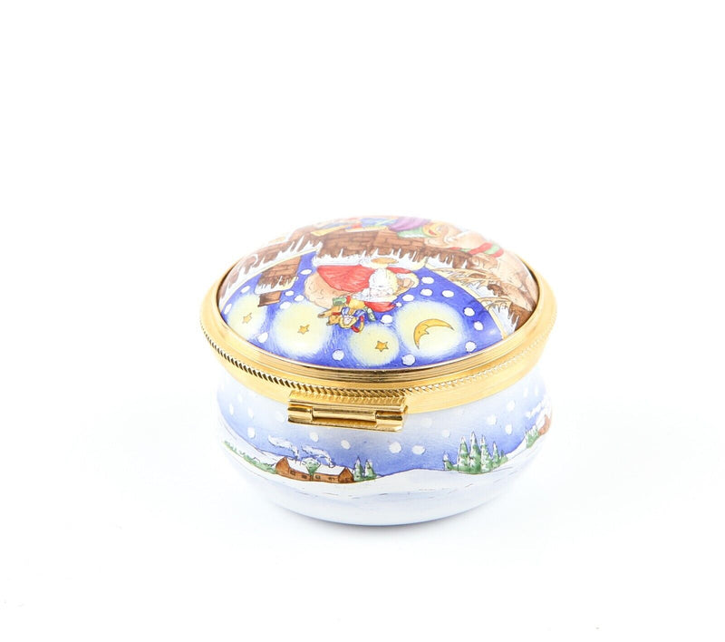 STAFFORDSHIRE 'CHRISTMAS 1992' SANTA AND SLEIGH ENAMEL TRINKET PILL BOX