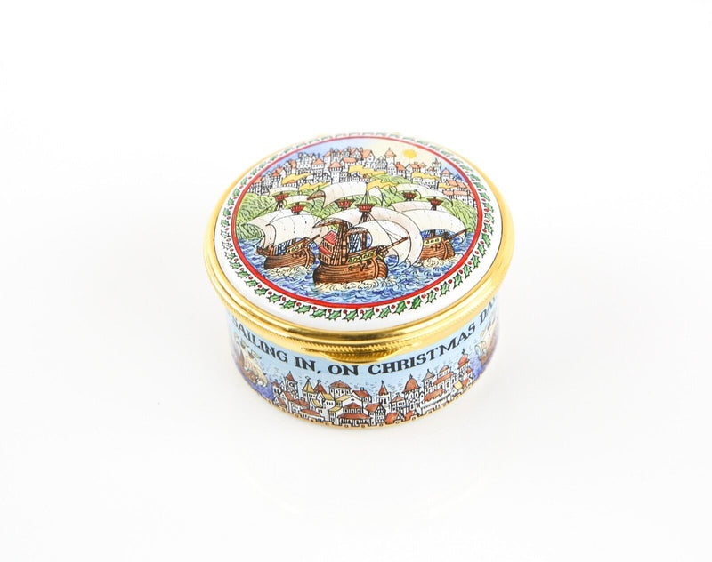 STAFFORDSHIRE 'I SAW THREE SHIPS, CHRISTMAS 1998' ENAMEL TRINKET PILL BOX
