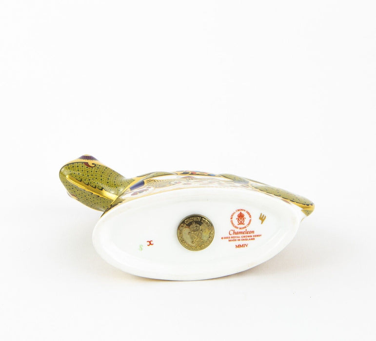 ROYAL CROWN DERBY ’CHAMELEON' PAPERWEIGHT FIGURE MODEL & GOLD STOPPER