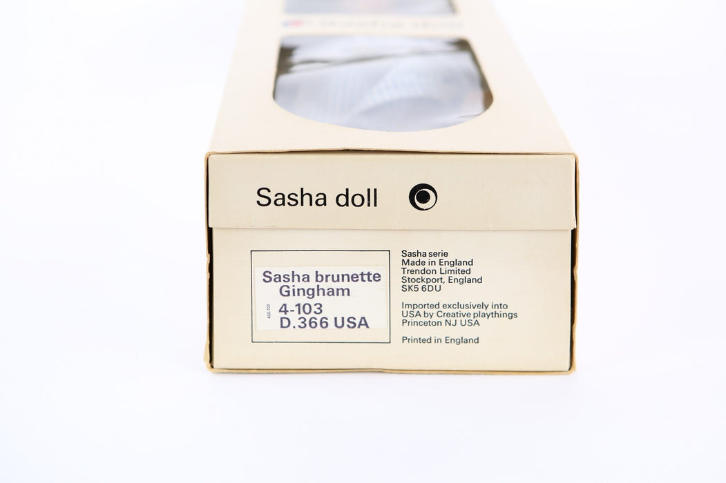 TRENDON SASHA DOLL - BRUNETTE GINGHAM GIRL BROWN 4-103 D.366 USA, BOXED