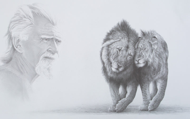 GARY HODGES 'GEORGE ADAMSON WITH BOY AND CHRISTIAN' SIGNED LIMITED EDITION PRINT