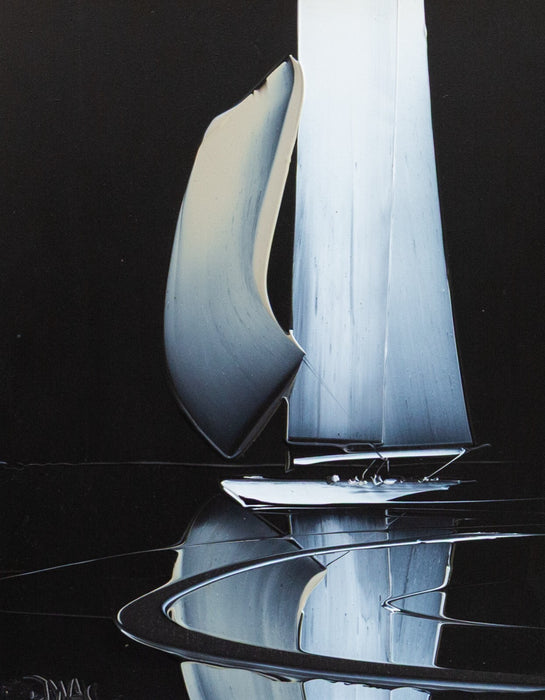 DUNCAN MACGREGOR, SAILING AT NIGHT, BOAT YACHT SEASCAPE ACRYLIC PAINTING, SIGNED